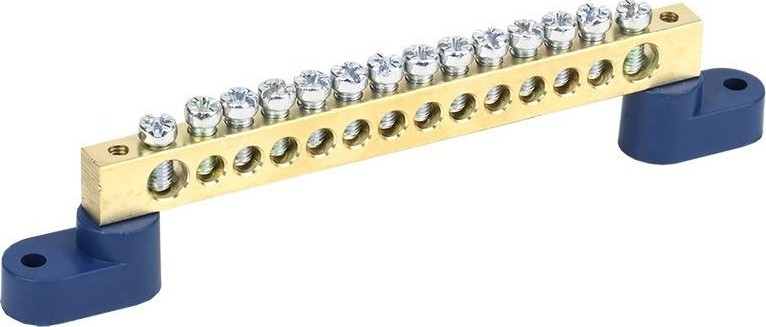 Шина REXANT 11-2336 «N» нулевая 8х12 мм на двух угловых синих изолятор