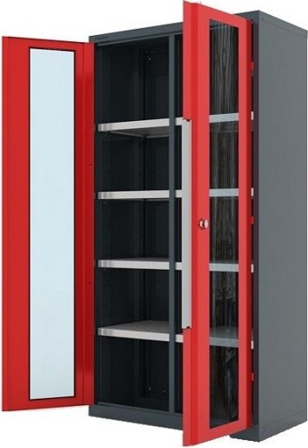 Шкаф инструментальный FERRUM "Premium" 1000х500х1950 h двери со стеклом, перегор., 8 полок RAL7016/3000 13.2082