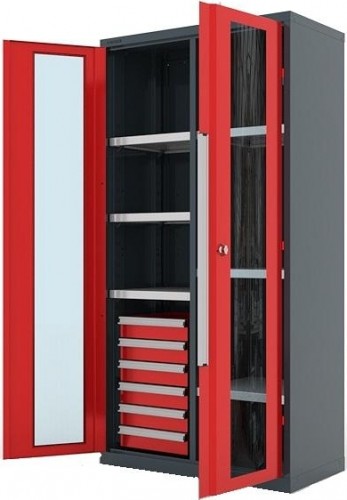 Шкаф инструментальный FERRUM "Premium" 1000х500х1950 h двери со стеклом, перегор 6 пол, 6 ящ RAL7016\3000 13.2662