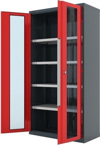 Шкаф инструментальный FERRUM "Premium" 1000х500х1950 h двери со стеклом, 4 полки RAL7016/3000 13.1042