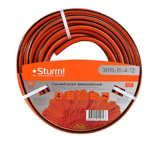Шланг для полива Sturm 3015-15-4-12 1/2" 25м, оранж+черн,усиленный армир. 4 слойн. - изображение 4