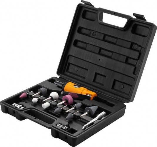 Шлифмашина прямая пневматическая DEKO DKPT02 SET 3 в чемодане с набором 15 предметов 018-1102 - изображение 2