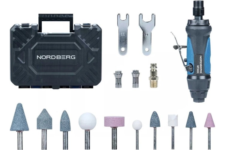 Шлифмашина прямая пневматическая NORDBERG NP3022K с комплектом насадок ЦБ-00019682 - изображение 3