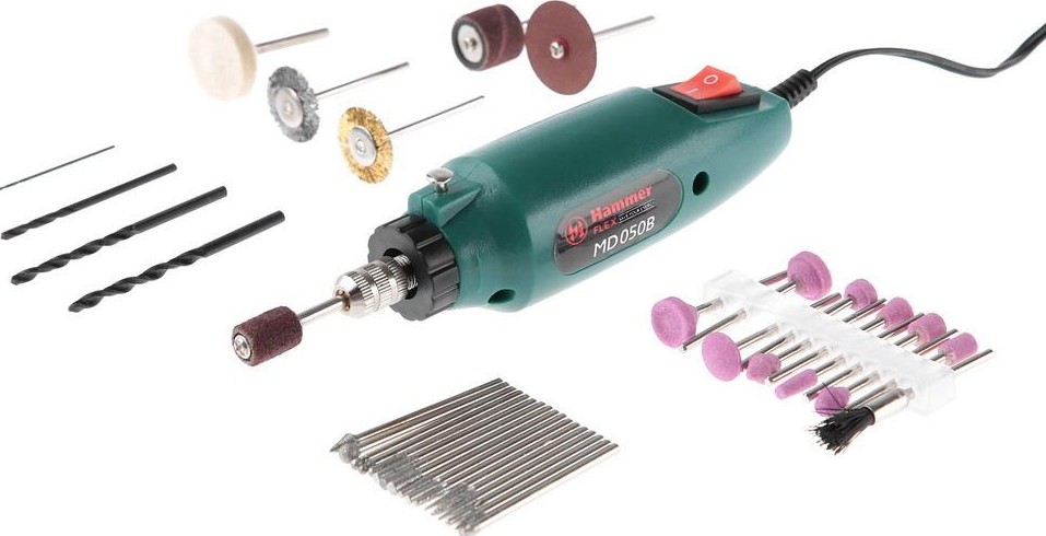 Шлифмашина прямая сетевая Hammer MD050B 1-3,2мм + аксессуары 80 шт. 113-004