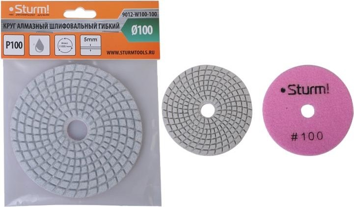 Шлифовальный круг по камню Sturm 9012-W100-100 алмазный гибкий, 100 мм, p100, мокрое шлиф. - изображение 3