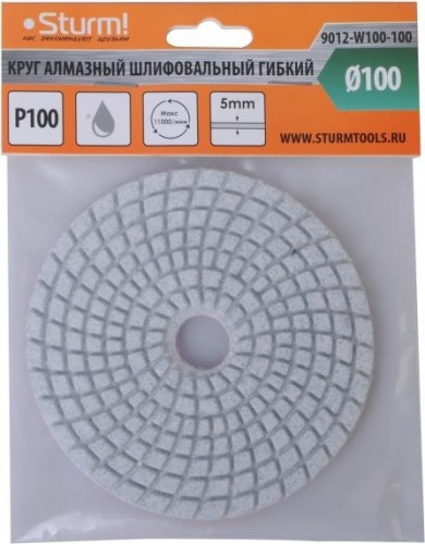 Шлифовальный круг по камню Sturm 9012-W100-100 алмазный гибкий, 100 мм, p100, мокрое шлиф. - изображение 2