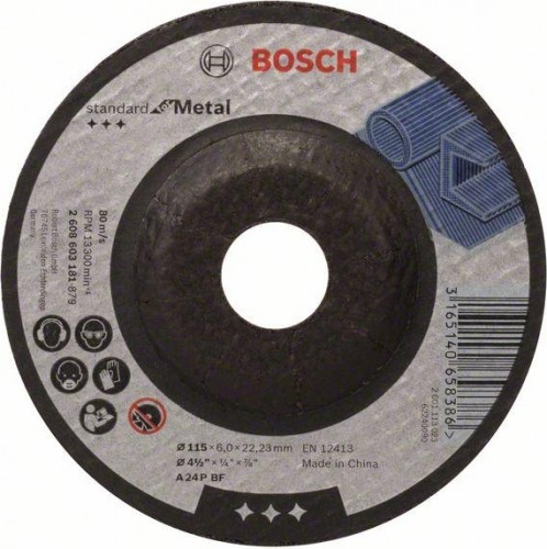 Шлифовальный круг по металлу BOSCH 115х6х22.2 мм A 24 P BF Standard for Metal 2608603181