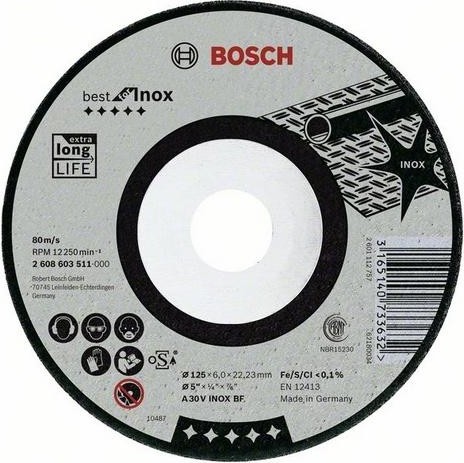 Шлифовальный круг по нержавеющей стали BOSCH 125х7х22 мм A 30 V INOX BF Best for Inox 2608603511