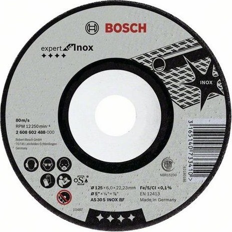 Шлифовальный круг по нержавеющей стали BOSCH 125х6х22 мм  AS 30 S INOX BF Expert for Inox 2608602488