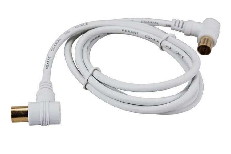 Шнур REXANT 18-0024 ТВ гнездо-ТВ штекер, угловой, 3м, белый