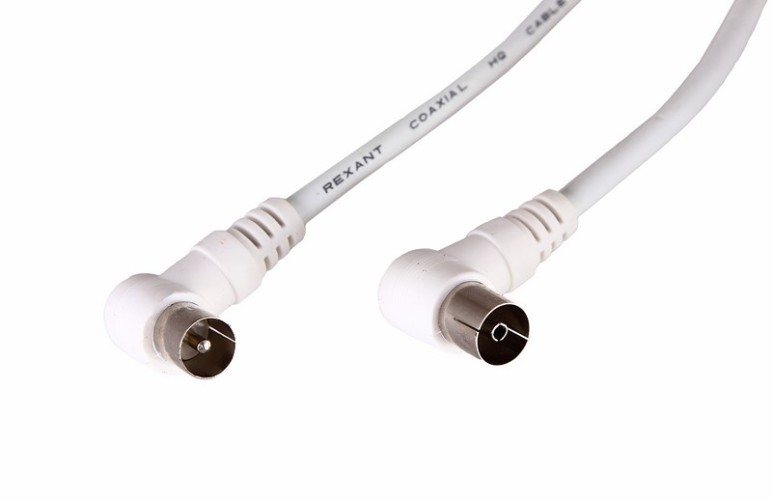 Шнур REXANT 18-0025 ТВ гнездо-ТВ штекер, угловой, 5м, белый