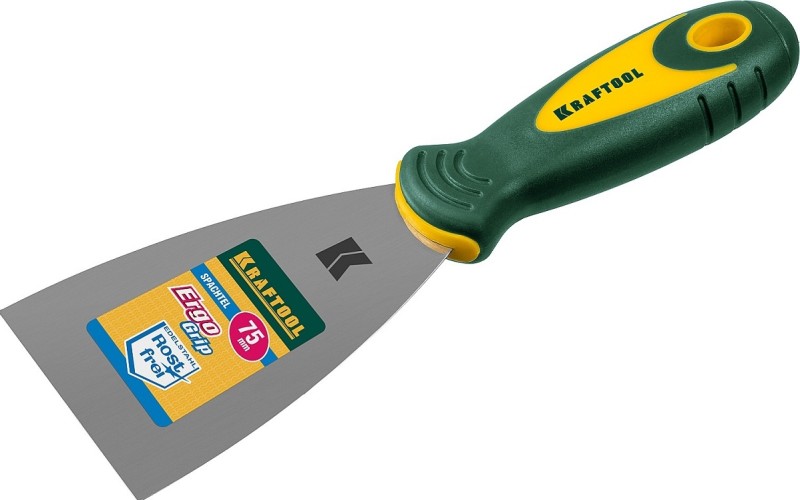 Шпатель малярный с двухкомпонентной ручкой KRAFTOOL 10035-075 75 мм, полотно из нержавеющей стали