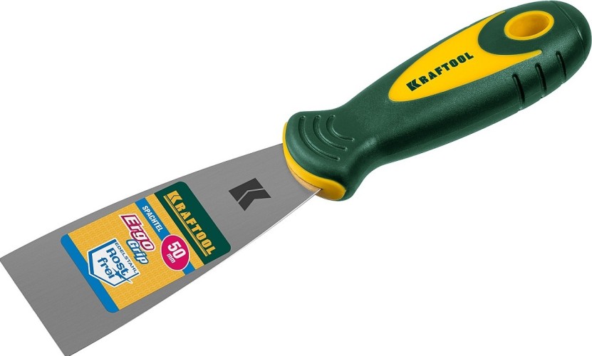 Шпатель малярный с двухкомпонентной ручкой KRAFTOOL 10035-050 50 мм, полотно из нержавеющей стали