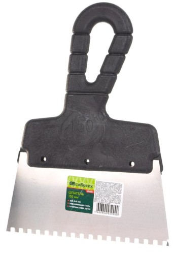 Шпатель СИБРТЕХ 150 мм, зуб 4х4 мм из нержавеющей стали, пластмассовая ручка// 85455