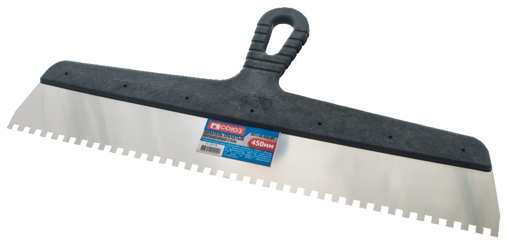 Шпатель СОЮЗ 8051-45-450-8FC 450 мм, нержавеющая сталь, зуб 8х8 мм, пластиковая