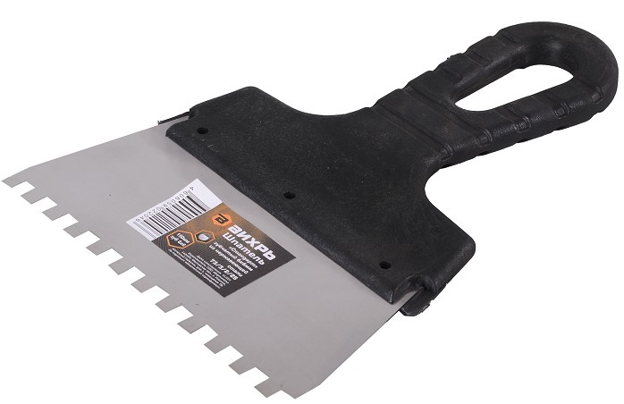 Шпатель ВИХРЬ 150мм зубчатый нерж.cталь пластиковая рукоятка 6х6 мм, 73/3/2/25