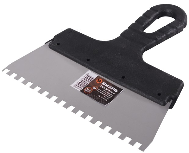 Шпатель ВИХРЬ 200мм зубчатый нерж.сталь пластиковая рукоятка 6х6 мм, 73/3/2/26