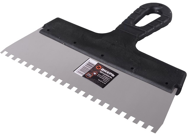 Шпатель ВИХРЬ 250мм зубчатый нерж.cталь пластиковая рукоятка 6х6 мм, 73/3/2/27