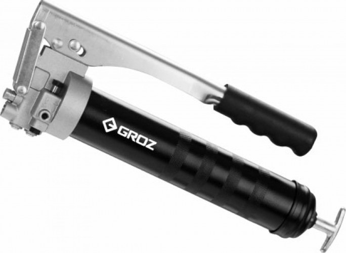 Шприц для смазки рычажного типа GROZ GR42340 стандарт, со стальной трубкой 150 мм и насадкой
