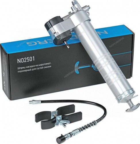 Шприц-насадка NORDBERG NO2501 на шуруповерт, плунжерный для густой смазки, 400мл ЦБ-0011222