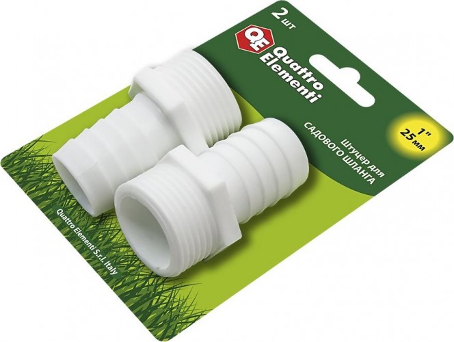 Штуцер QUATTRO ELEMENTI  внеш. резьба 1"-"елочка" 25 мм, 2шт, пластик 771-909