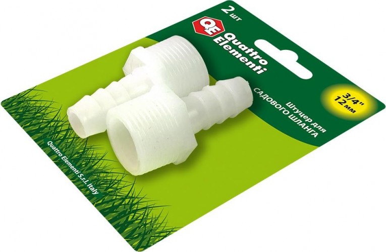 Штуцер QUATTRO ELEMENTI  внеш. резьба 3/4"-"елочка" 12 мм, 2шт, пластик 771-893