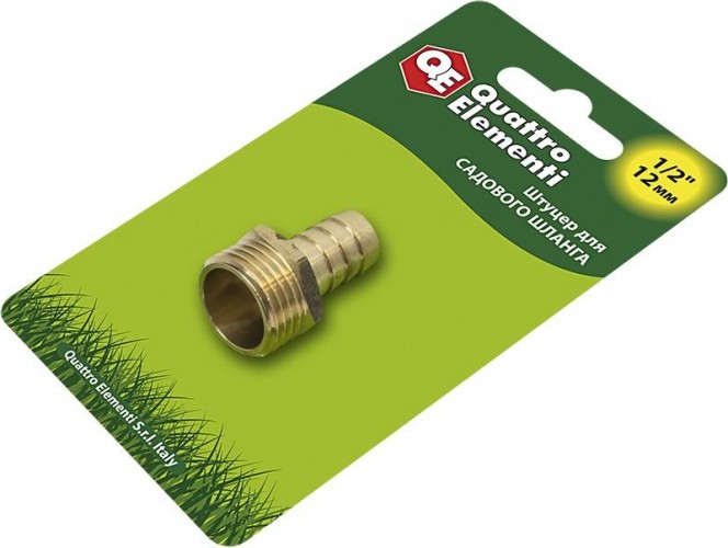 Штуцер QUATTRO ELEMENTI  внеш. резьба 1/2"-"елочка" 12 мм, латунь 771-824