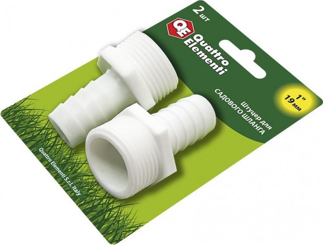 Штуцер QUATTRO ELEMENTI  внеш. резьба 1"-"елочка" 19 мм, 2шт, пластик 771-916