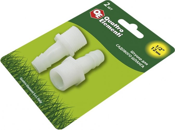 Штуцер QUATTRO ELEMENTI  внеш. резьба 1/2"-"елочка" 12 мм, 2шт, пластик 771-879