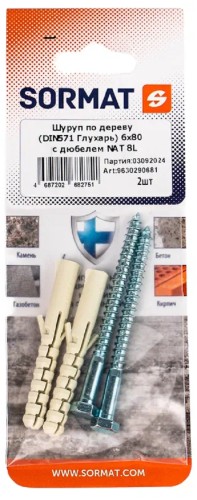 Шуруп для деревянных лаг SORMAT 6х80 DIN571 c дюбелем NAT 8L (2 шт.) 9630290681 - изображение 5