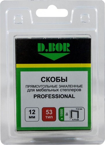 Скоба D.BOR 53/12 1000 шт. PROFESSIONAL, (арт. D-P2-053-12-1000) D3-D-P2-053-12-1000