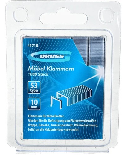 Скоба GROSS 41710 10 мм, для мебельного степлера, усиленные, тип 53 1000 шт. 41710 - изображение 2