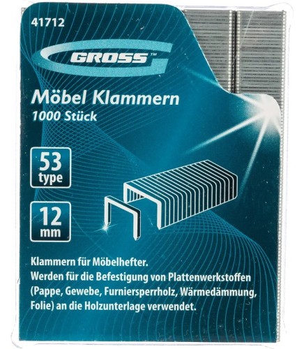 Скоба GROSS 41712 12 мм, для мебельного степлера, тип 53, 1000 шт. - изображение 2