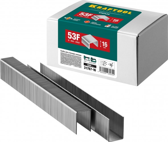 Скоба KRAFTOOL тип 53f 16 мм для степлера плоские 5000 шт. 31787-16