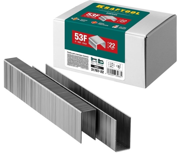 Скоба KRAFTOOL тип 53f 22 мм для степлера плоские 5000 шт. 31787-22