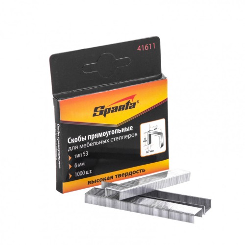Скоба Sparta  6 мм, тип 53 для мебельного степлера, 1000 шт. 41611