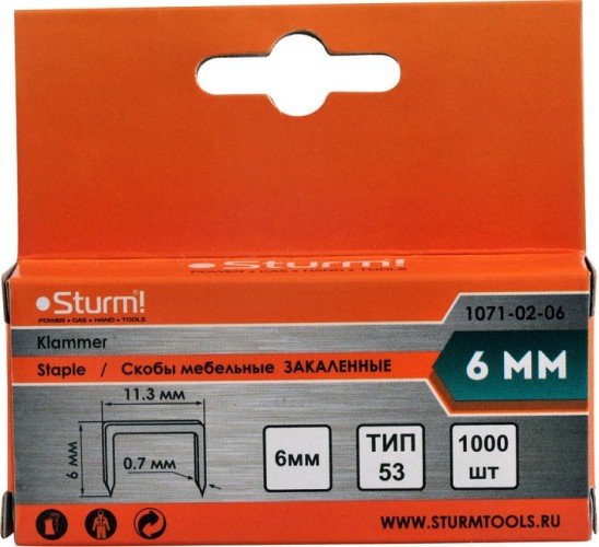 Скоба Sturm 1071-02-06 1000шт., оцинкованные, закаленные