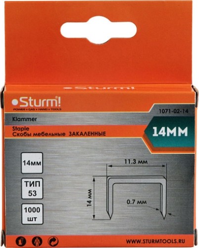 Скоба Sturm 1071-02-14 1000шт., оцинкованные, закаленные