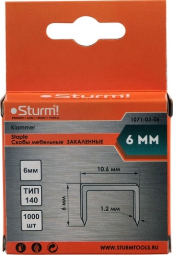 Скоба Sturm 1071-03-06 1000шт., оцинкованные, закаленные