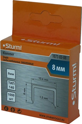 Скоба Sturm 1071-03-08 1000шт., оцинкованные, закаленные