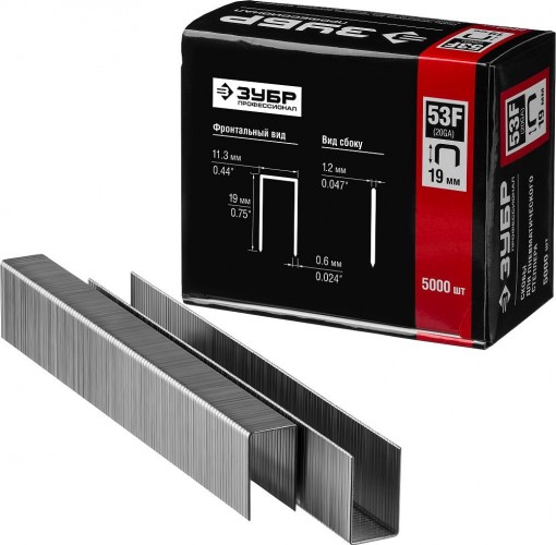 Скоба ЗУБР МАСТЕР 19 мм для степлера плоские тип 53, 5000 шт 31950-19