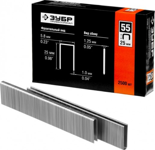Скоба ЗУБР МАСТЕР 25 мм для степлера тонкие, широкие тип 55, 2500 шт 31855-25