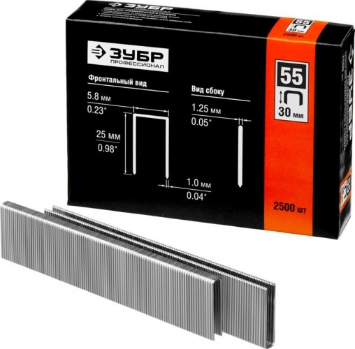 Скоба ЗУБР МАСТЕР 30 мм для степлера тонкие, широкие тип 55, 2500 шт 31855-30