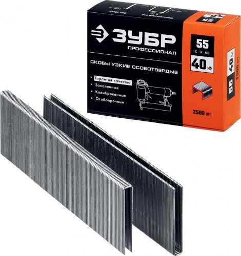 Скоба ЗУБР ПРОФЕССИОНАЛ 40 мм для степлера тонкие, широкие тип 55, 2500 шт 31855-40