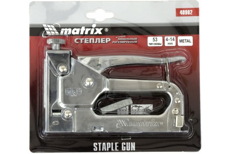 Скобозабиватель ручной MATRIX регулируемый степлер мебельный тип 53, 4-14 мм// 40902 - изображение 3