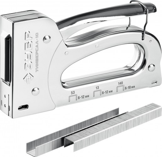 Скобозабиватель ручной ЗУБР ПРОФИ Универсал 10 степлер для 4-в-1: тип 53 (6-10 мм) / 140 (6-10 мм 31525