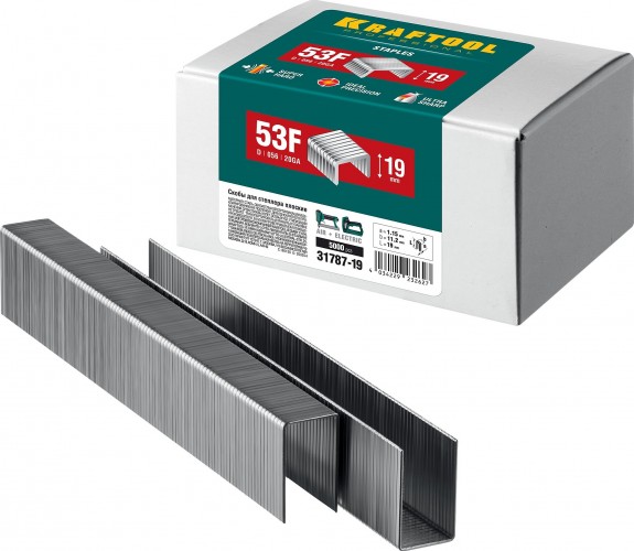 Скобы KRAFTOOL тип 20GA 19мм для степлера плоские 5000 шт. 31787-19