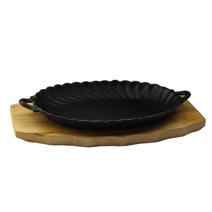 Сковорода овальная на деревянной подставке с ручками 270х190 мм [DSU-S-SD big]