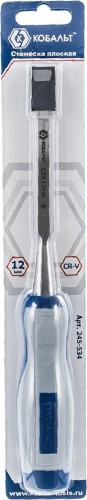 Стамеска Кобальт 245-534 плоская 12х140 мм, cr-v, двухкомпонентная рукоятка - изображение 2