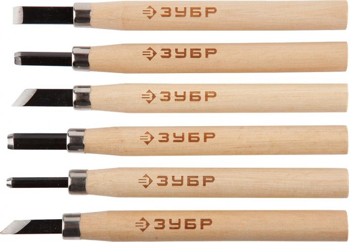 Стамески ЗУБР ЭКСПЕРТ резцы фигурные профессиональные, 6 шт 18375-H6